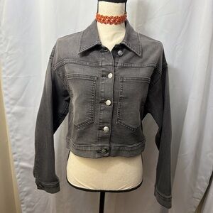 Michael Kors Gray Denim Crop Moto Jacket Sz M NWT MSRP $ 150